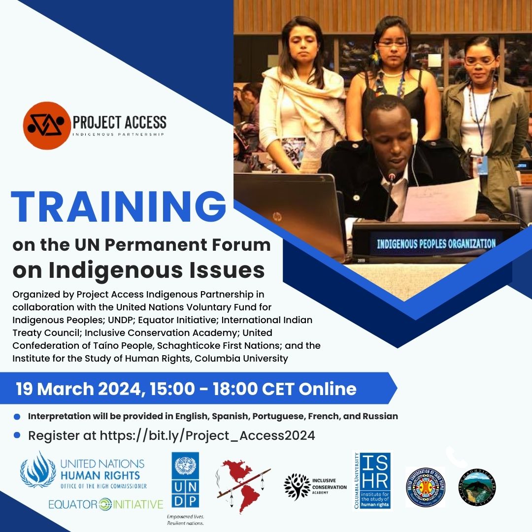 Attending the UNPFII this year? This training will assist you more effectively engage this year's session and the wider UN System. This free, 3 hour online training workshop session will begin at 10:00AM Eastern, 7:00AM Pacific, Register at bit.ly/Project_Access…