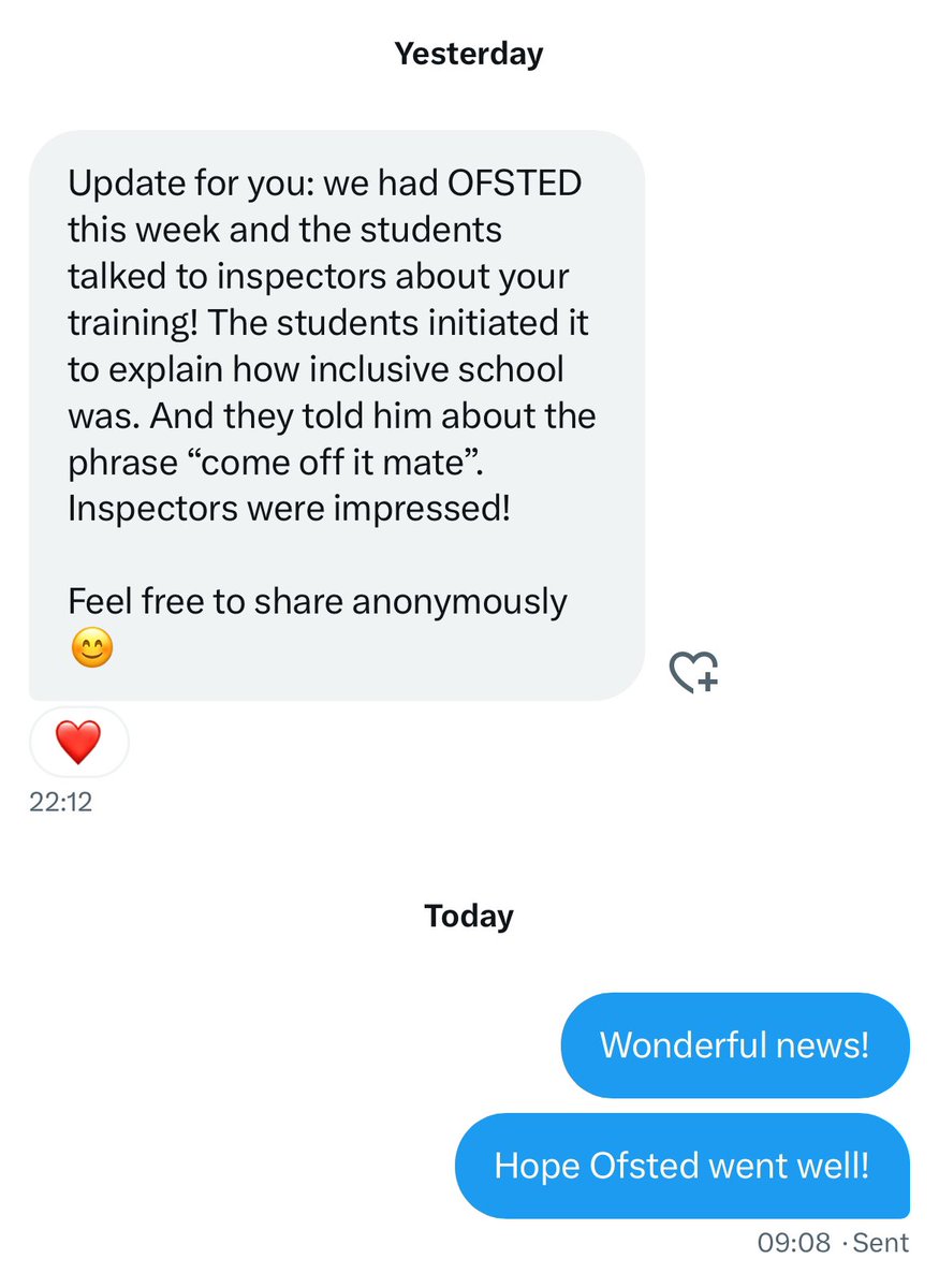 Today I received this message from somebody working in a school where I delivered a workshop telling boys how to call in their mates.
