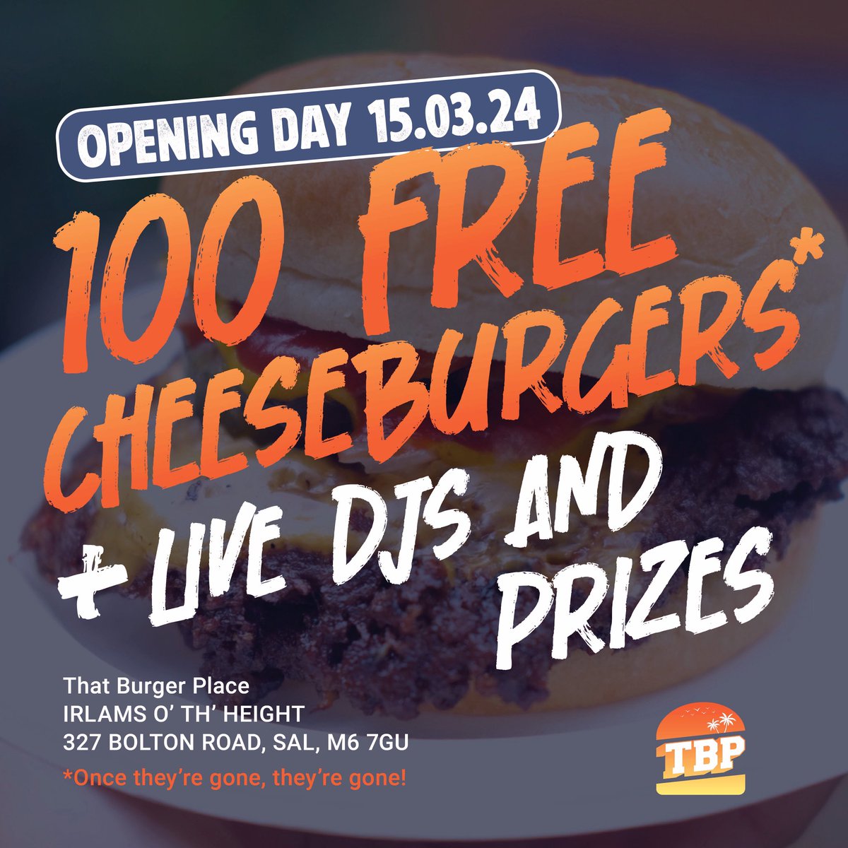 🍔🎈SALFORD STORE - OPENS TOMORROW 🎉🥳

100 FREE cheeseburgers. 12 noon. 327 Bolton Road, Salford, M6 7GU. 

We can’t wait to see you all tomorrow!!