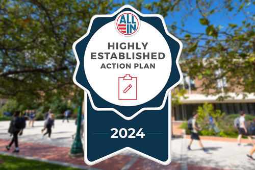 SUNY Geneseo received the 2024 Highly Established Action Plan Seal from @allintovote & President Battles has signed the #PresidentsCommitment. This means our campus is dedicated to ensuring every eligible student has access to their right to vote. bit.ly/4chFq7K