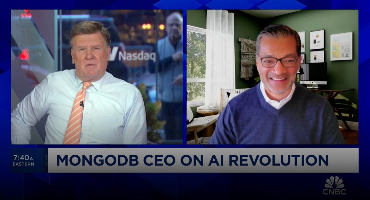 Watch this conversation on <a href="/CNBC/">CNBC</a>'s "Squawk Box" where our #CEO, Dev Ittycheria, talked about <a href="/MongoDB/">MongoDB</a>'s earnings results, product portfolio, #AI, and FY25 hiring. mongodb.social/6013kpjMD