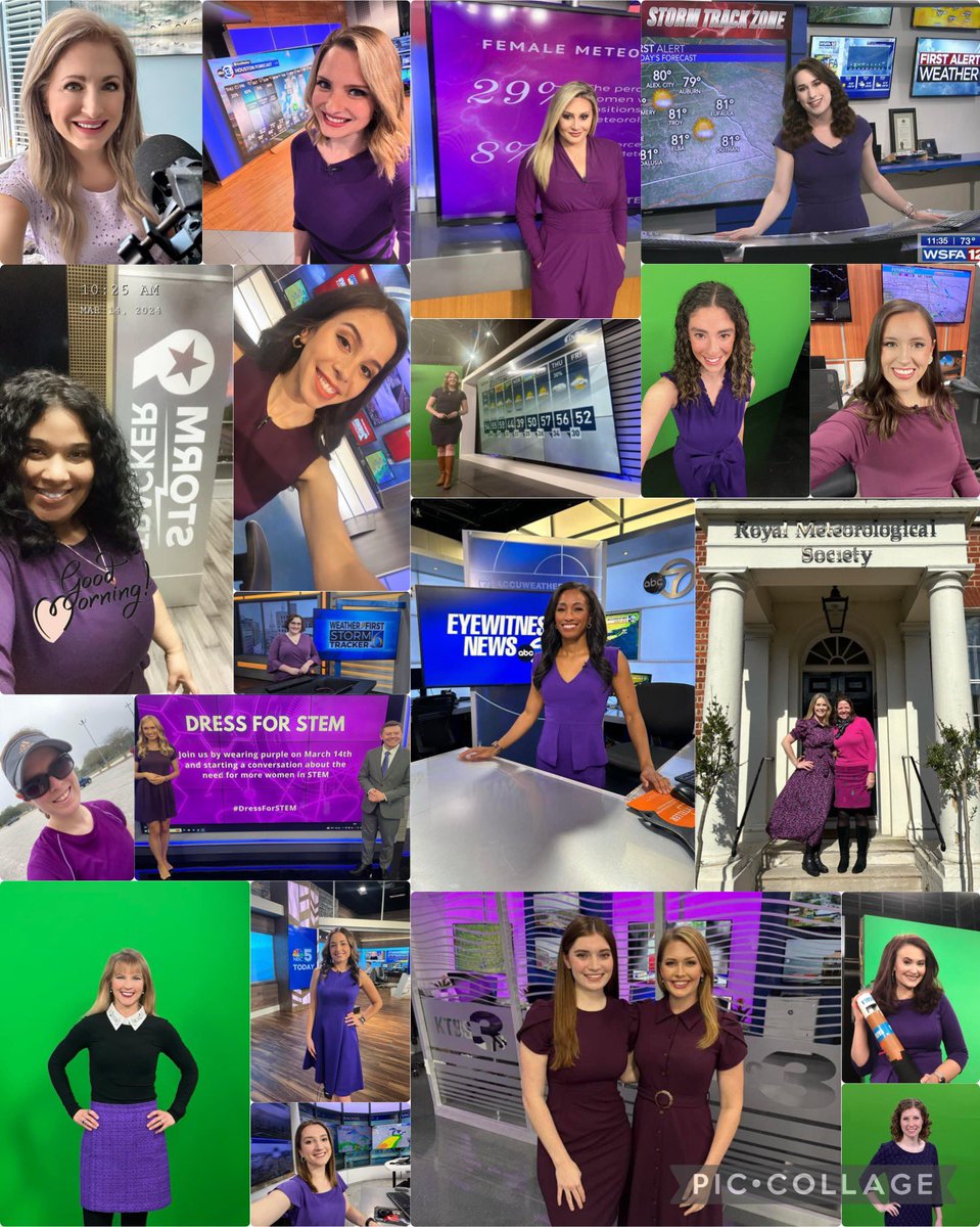 VAlonsoWeather's tweet photo. Itโs always an honor to get together with my fellow #weathersisters and #femalebroadcastmeteorologists for the annual #PiDay #DressForSTEM event. ๐ We are wearing purple to help encourage more women to enter into #STEM fields. #girlpower #DressForSTEM2024 #stemisfun https://t.co/wBc9dLTyhG
