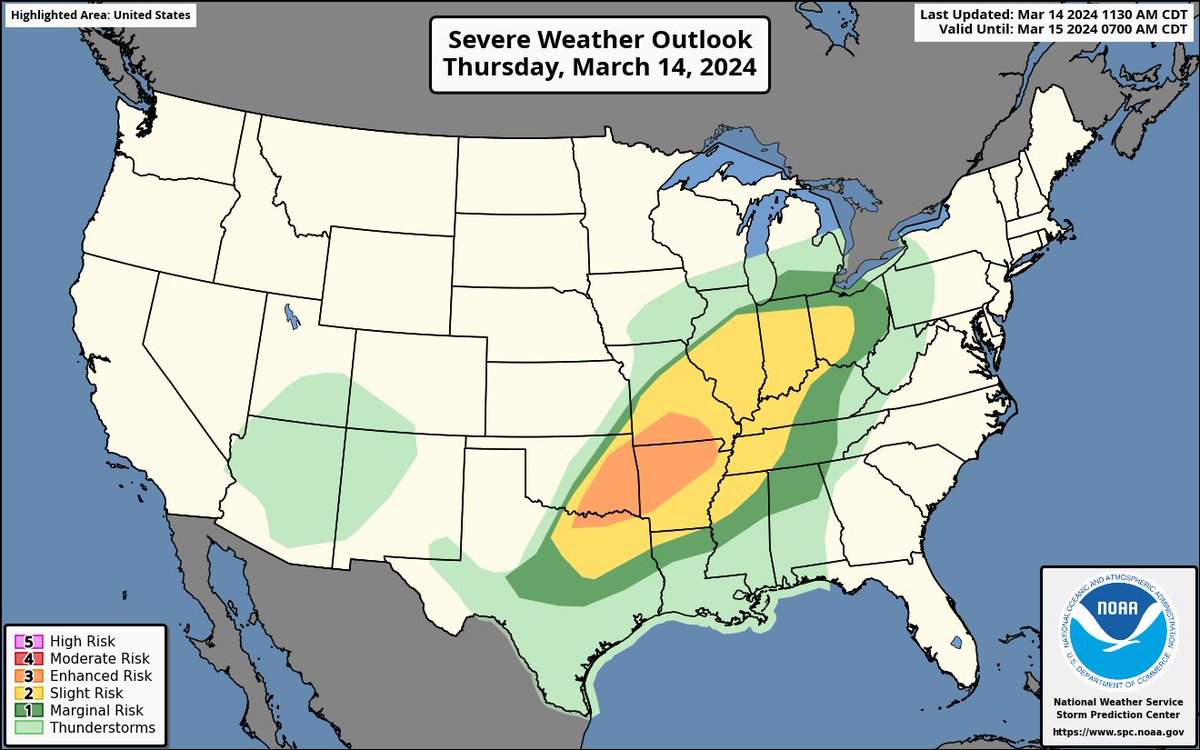 Severe weather remains possible today &amp; tonight across areas stretching from northeast TX to IN &amp; OH.
Stay tuned to reliable weather sources such as NOAA Weather Radio, weather.gov or your preferred media outlet. More watches &amp; warnings may be issued.