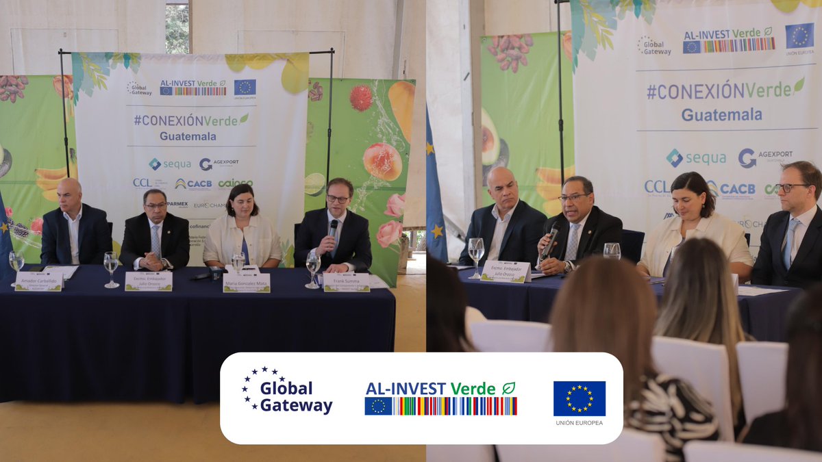 Se realiza conferencia de prensa en el marco del evento #ConexionVerde, del Programa @ALINVESTVerde, el cual es financiado por la @UEGuatemala, liderado por @sequa_gGmbH, en alianza con @AGEXPORTGT. Durante la conferencia se dio a conocer los avances del componente 1 ✅️