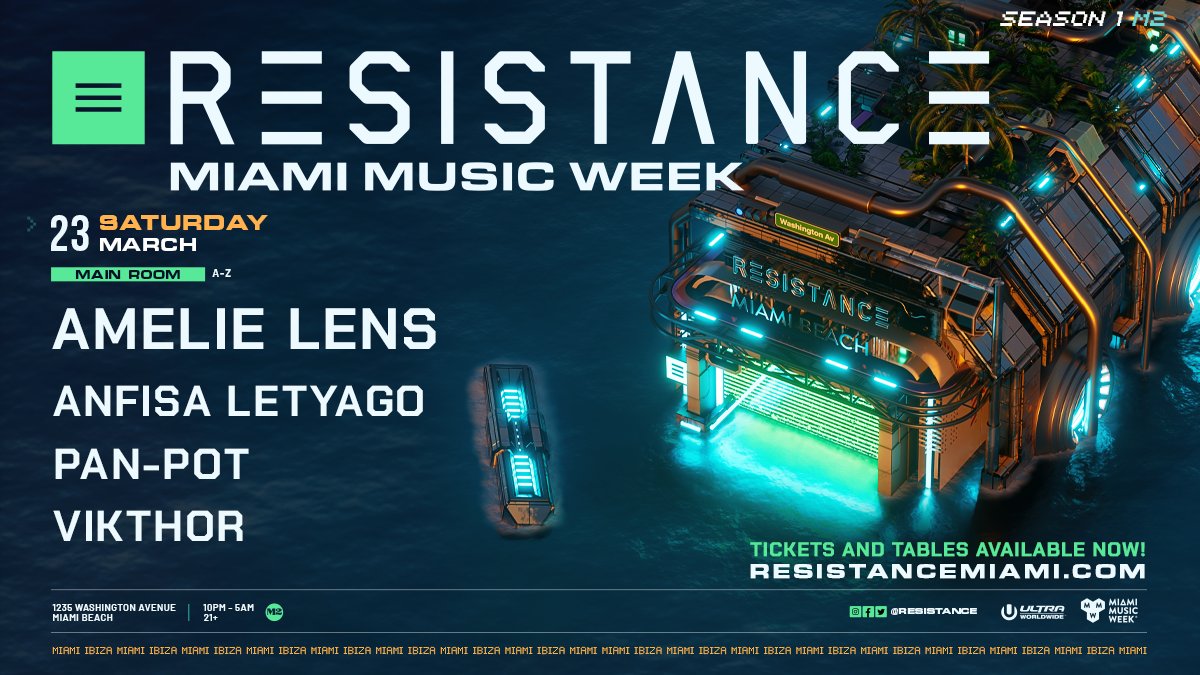 Techno queen @AmelieLens headlines our Main Room with @AnfisaLetyago, @PanPotOFFICIAL, and @Vikthor_dj on Saturday, March 23 of RESISTANCE Miami Music Week at @M2_Miami_! Tickets ➡️ resistancemiami.com/tickets/march-… Table Reservations ➡️ resistancemiami.com/tables