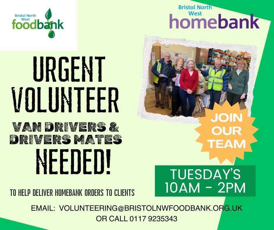 Urgent volunteers needed at @brisnwfoodbank . Contact them at office - details on flyer