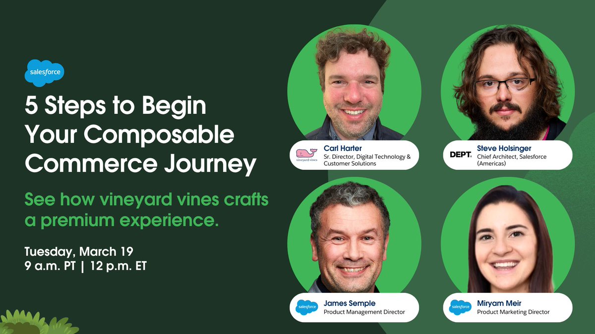 If you’re considering a composable storefront, we have a webinar for you! Hear from @vineyardvines and @DeptAgency on how they transitioned to a composable storefront on Salesforce, including their tips and strategies for implementation. Register here: sforce.co/4a7S3A8