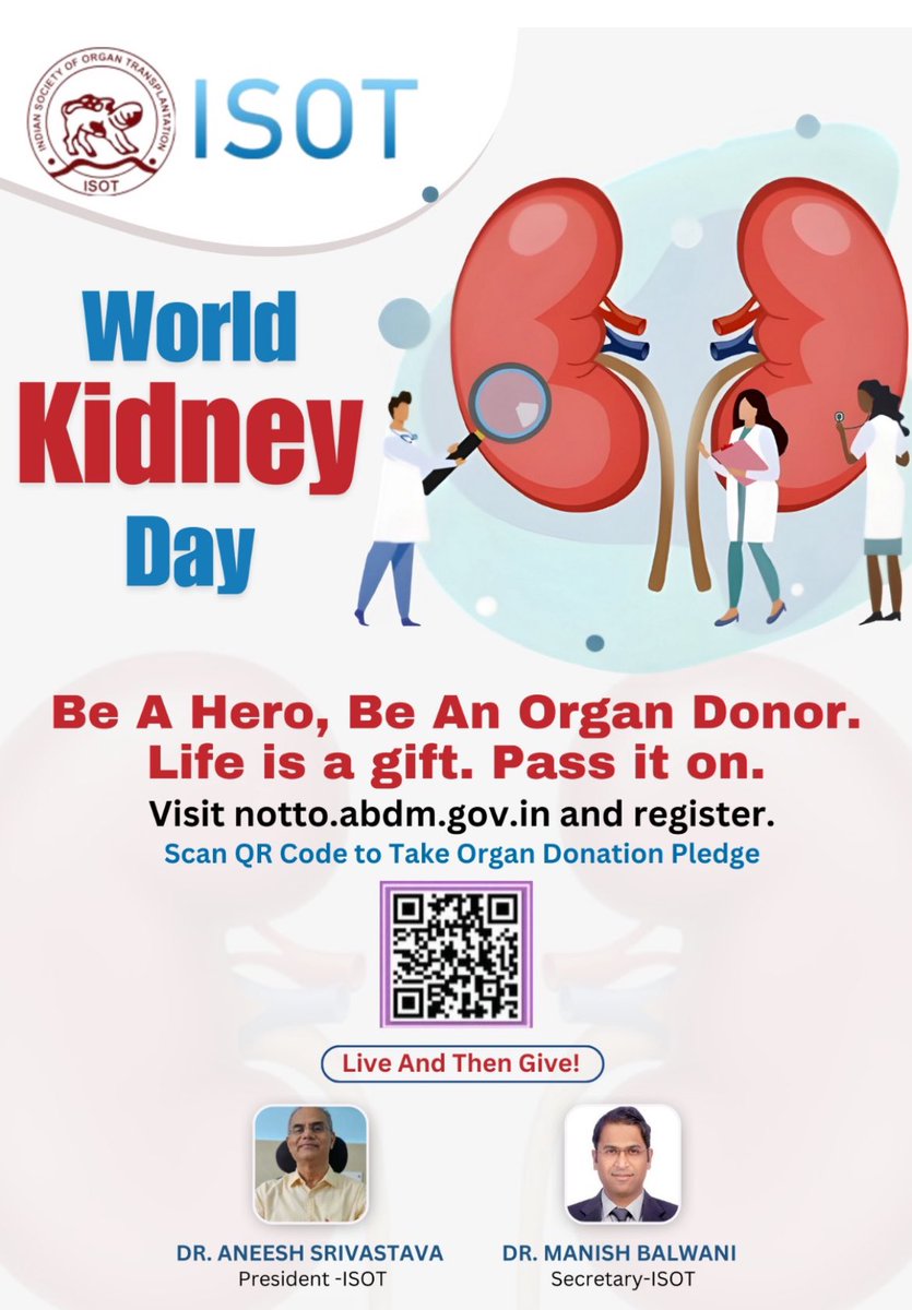 💥This #WorldKidneyDay2024 Be A Hero, Be An Organ Donor. Life is a gift. Pass it on. 🔆Visit notto.abdm.gov.in and register. Scan QR Code to Take Organ Donation Pledge
