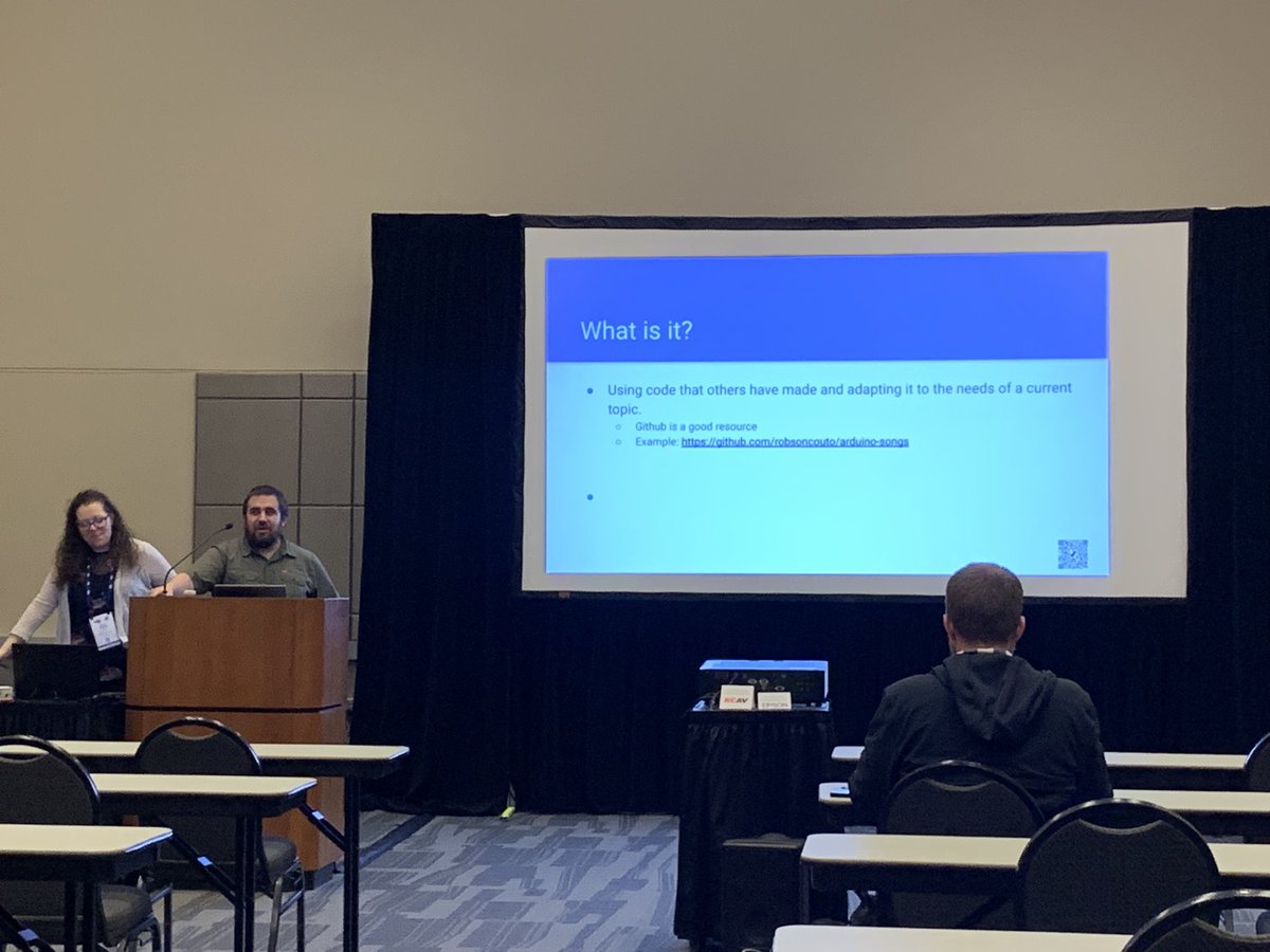 GaultJason's tweet photo. @EmiliaClare and Kyle Brozek presenting on Integrating Open Source Coding and Sensors in Ag Ed @yourNETA 2024 Spring Conference. @NHS_Titans #norristitans https://t.co/E8yrls1LDC