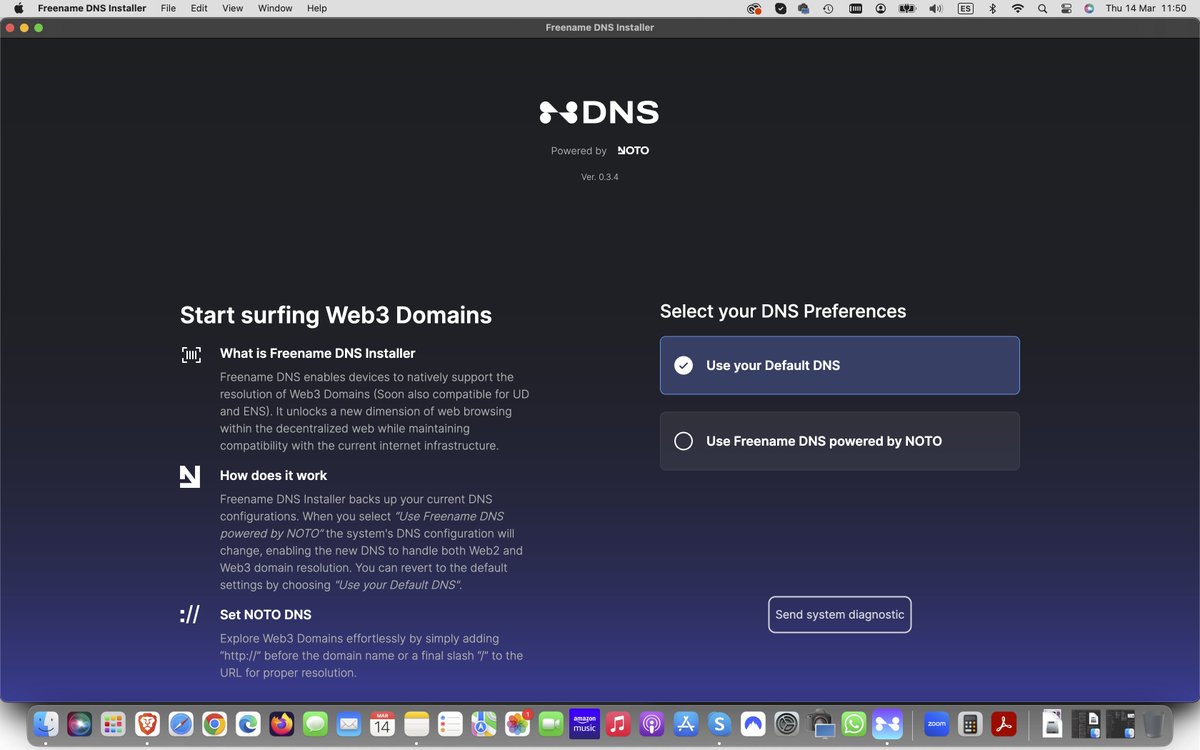 Downladed and installed the new NOTO DNS for my #web3 domains by <a href="/freenameio/">Freename</a> #FNDNS. Try it out for yourself with your #web3domains!