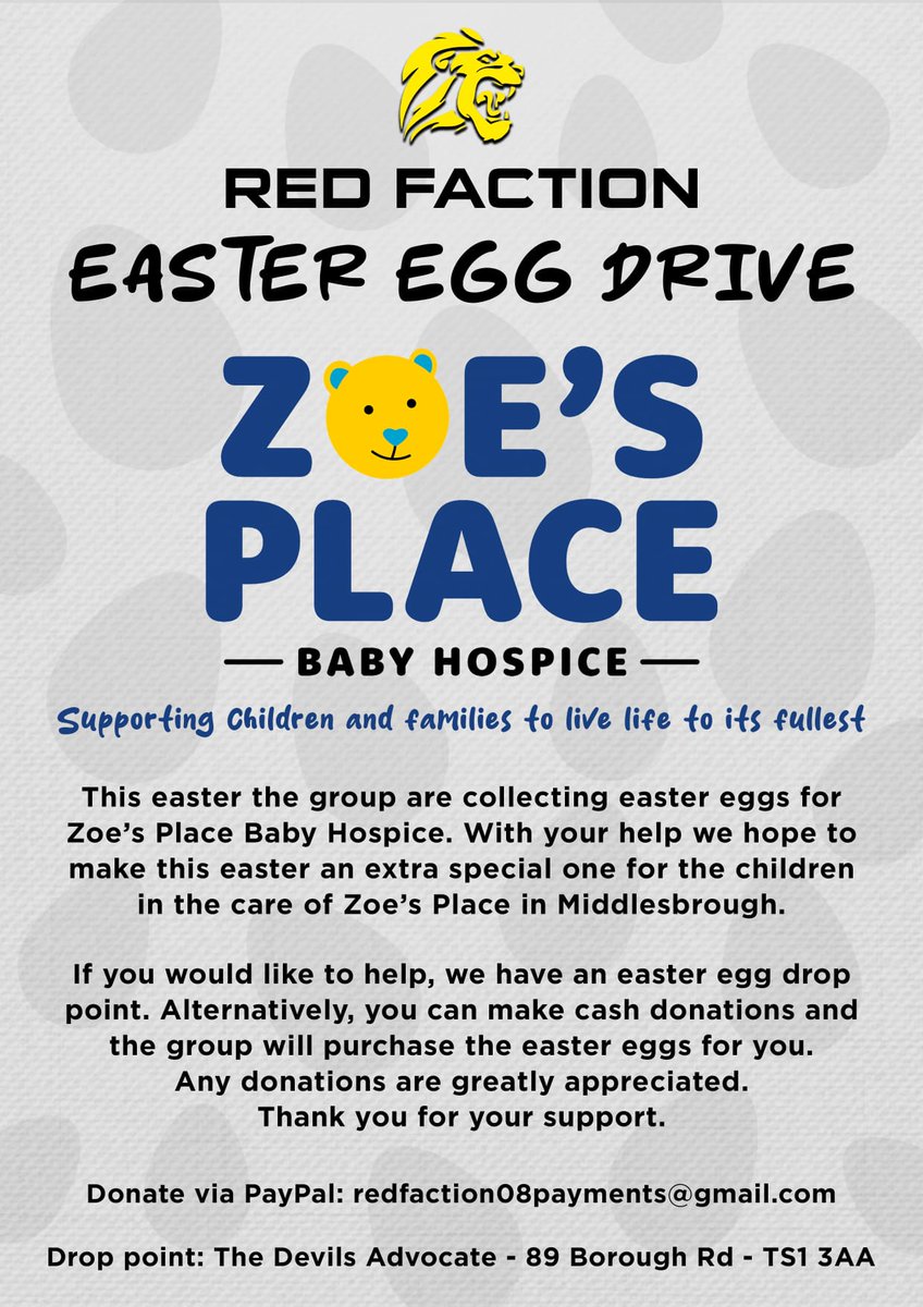 The group will have a stall outside the South Stand on Saturday. Selling our new silk scarves and also collecting for Zoe's Place Baby Hospice Easter Egg Drive..