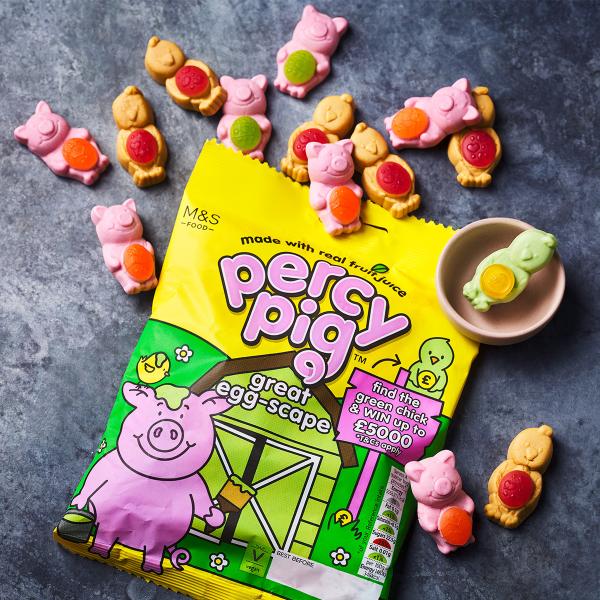 🐷 THE HUNT IS ON! 🐷 Join in the Percy Pig Great Egg-Scape at @marksandspencer to be in with the chance of winning a cash prize of up to £5,000! Pick up a pack of Percy Pigs' Great Egg-Scape sweets this Easter and see if you can find the RARE green chick!