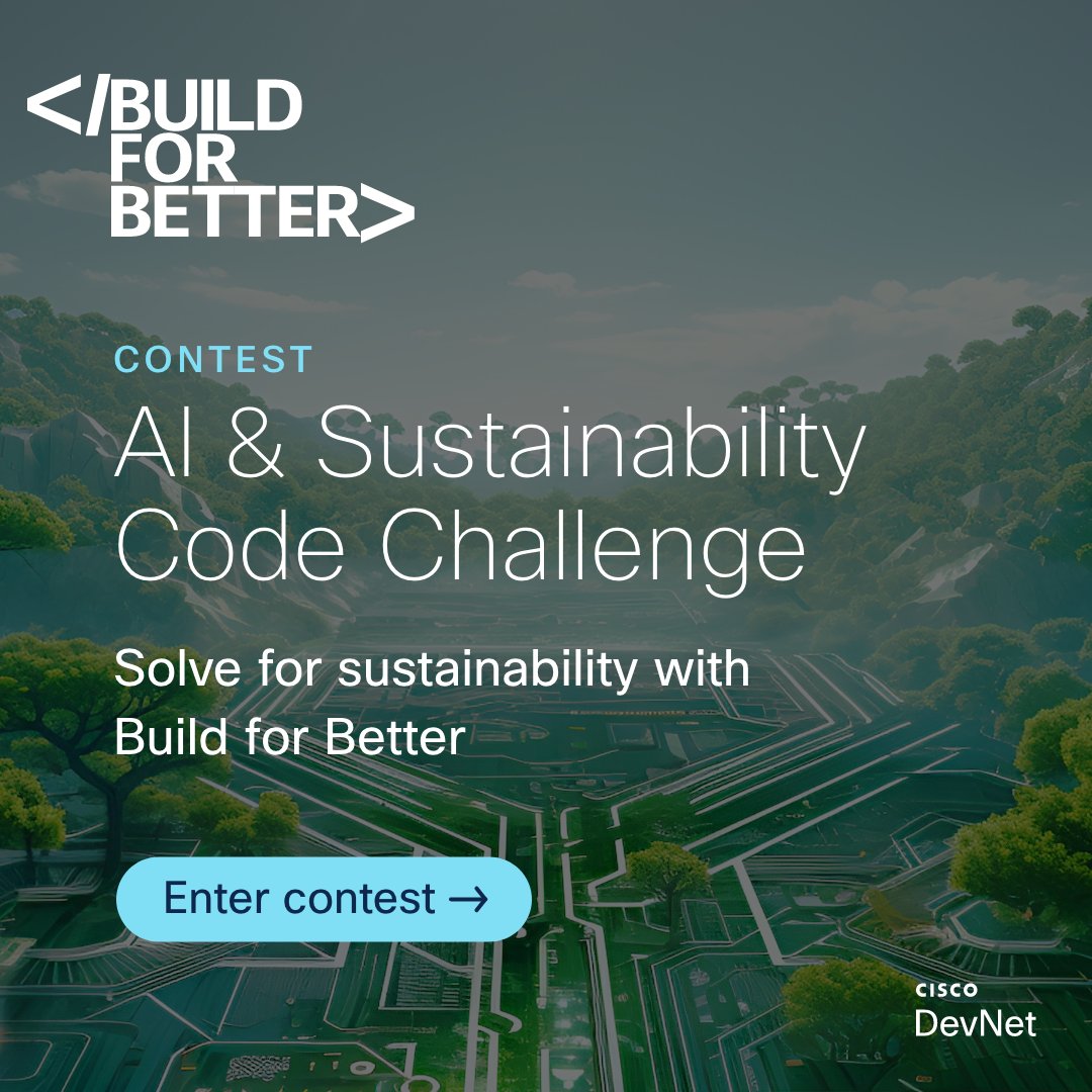 CiscoDevNet's tweet image. Ready to ignite a sustainability revolution? 🌿 The #BuildForBetter #CodingChallenge isn&apos;t just a contest – it&apos;s our joint mission for a greener future. Your code can shape our world!

🔗 Join #BuildForBetter now &amp;amp; code the change you envision! 🌐💚cs.co/6018kp9kE