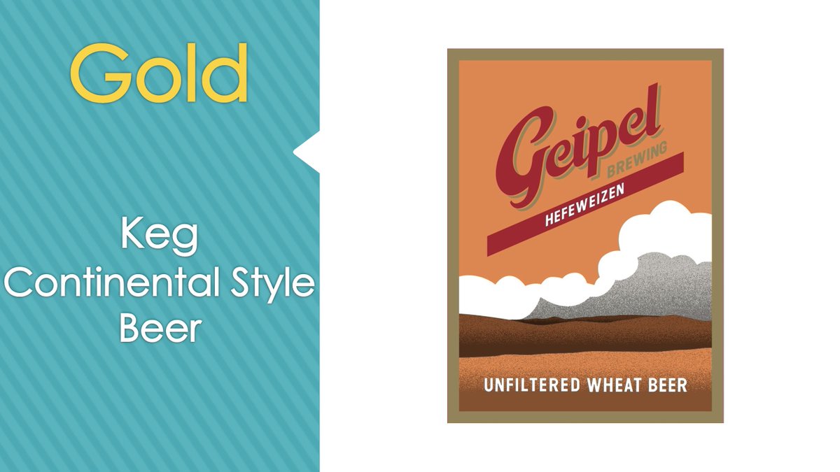 Keg​ Continental Style Beer​ next. The gold award goes to - @GeipelBrewing for their Hefeweizen. A hat-trick of wins for Geipel!