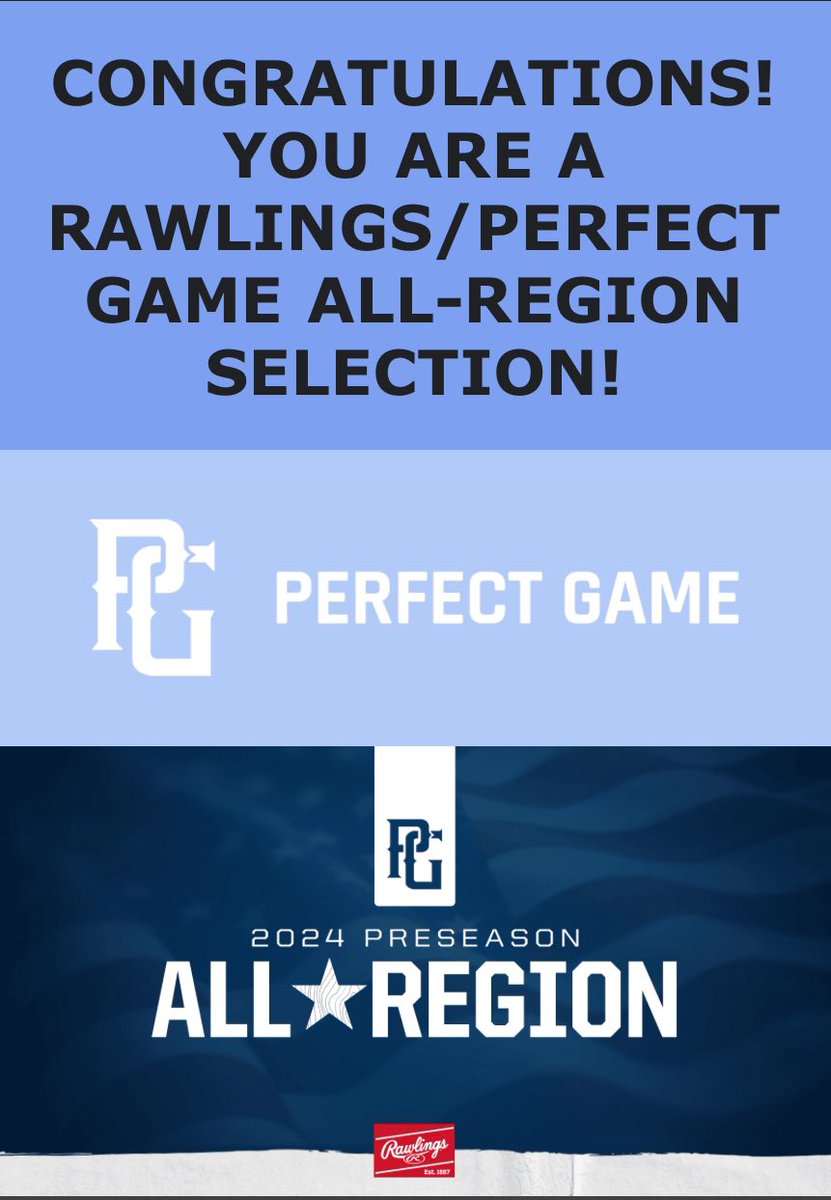 Honored to be selected to the 2024 preseason All-Region team for California! Thank you <a href="/PerfectGameUSA/">Perfect Game USA</a> and <a href="/RawlingsSports/">Rawlings Baseball</a> !!