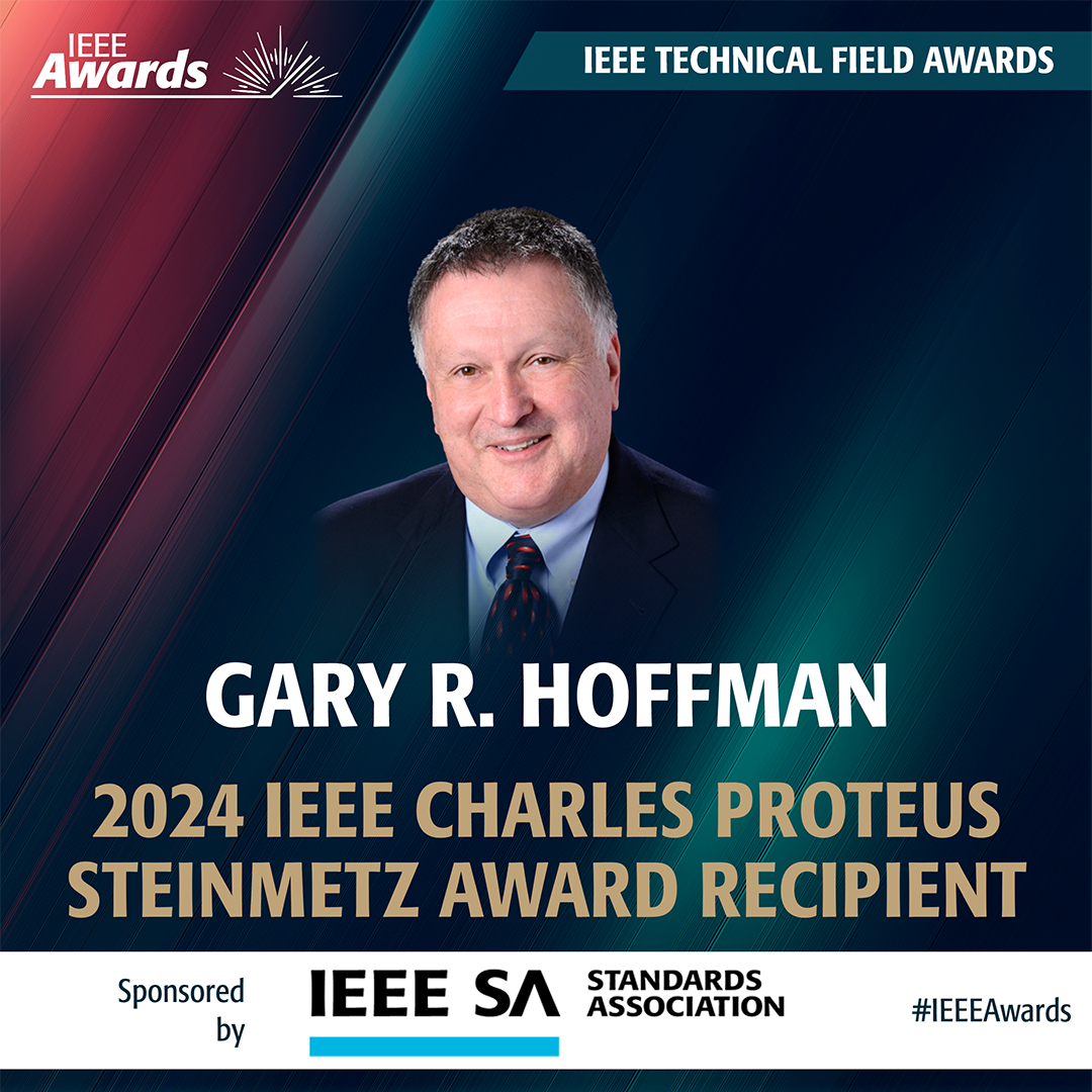 IEEEAwards's tweet photo. Congratulations to Advanced Power Technologies' Gary R. Hoffman on his 2024 @IEEEorg Charles Proteus Steinmetz Award, sponsored by @IEEESA, for leadership in and development of #power systems #standards to increase global adoption: https://t.co/0M6AJGEQLZ #IEEEAwards2024 https://t.co/QzIOUGw29G