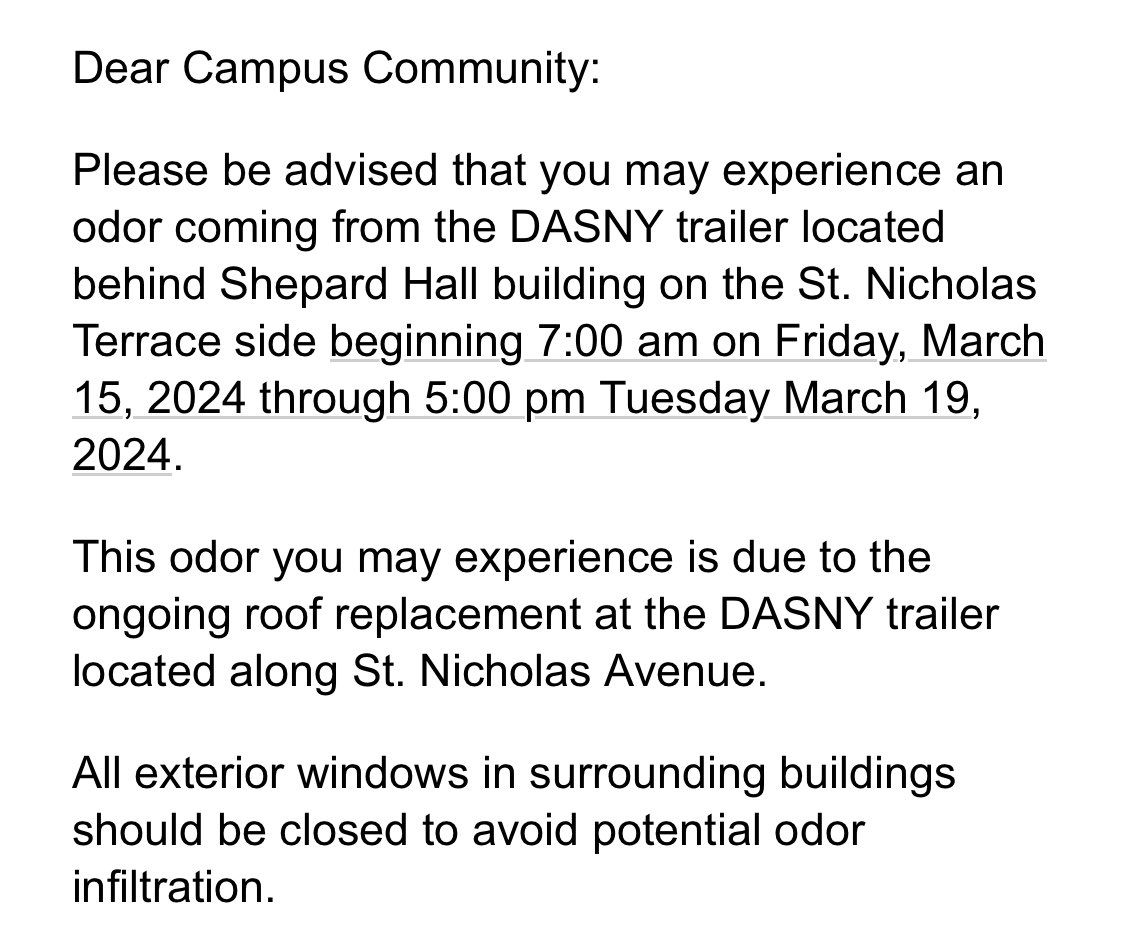 Best facilities notice in my whole career. What a nice phrase, “odor infiltration.”