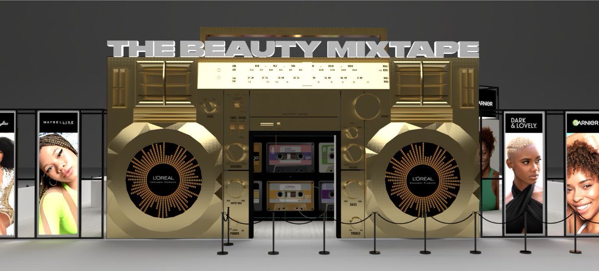 MarkStephenEA's tweet photo. From Render to Reality: Swipe to see how we turned a concept into the entrance highlight for L'Oréal's event. Our unique, towering boombox design not only set a new standard for brand presence but also cleverly doubled as a storage for products and stage assets. https://t.co/NA0gD5mxy3