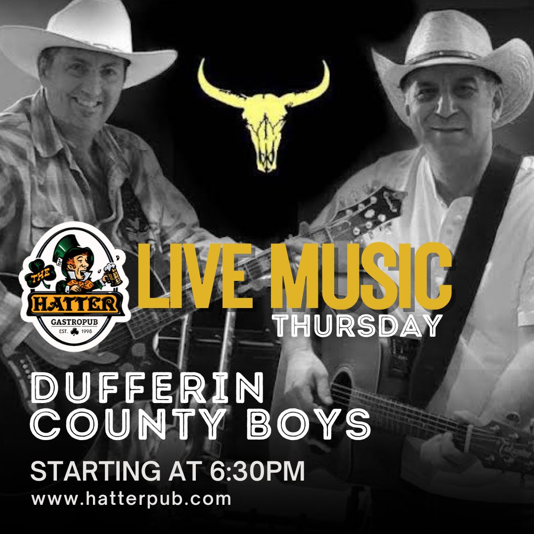We are happy to welcome Dufferin County Boys tonight starting at 6:30pm. 🍺🍽️Try our Thursday special, fresh East Coast Mussels.🍽️🍺 #LiveMusic #EastCoastMussels #Cheers #Orangeville #DufferinCounty #TheHatter #RestaurantsOrangeville #EatLocal #ThursdaySpecial