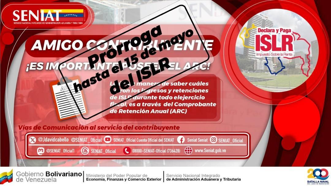 Amigo contribuyente, ponte al día con el calendario tributario para declarar y pagar el #ISLR. No lo dejes para última hora. #JuntosSumamosAlDesarrolo