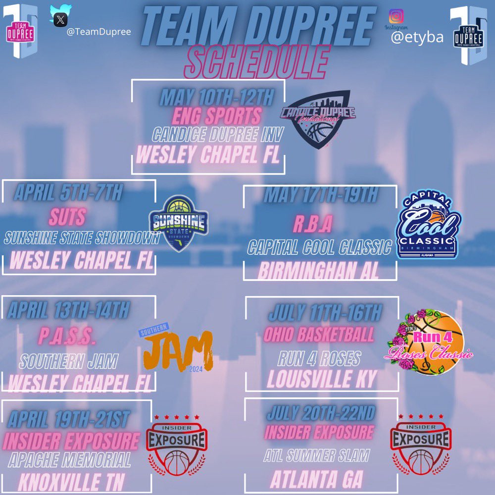 Here is my schedule for this summer!!@CoachQswader <a href="/CoachSchollNCSA/">Nicole Scholl</a> <a href="/BFishHoops/">Brandon Fisher</a>