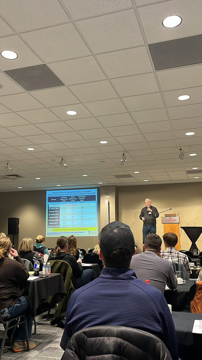 .@donflaten1 coming out of retirement for the day and gifting us with insight into predicting crop response to fertilizer. Are the response curves accurate for N? #Agvise2024 #westcdnag #soilsci