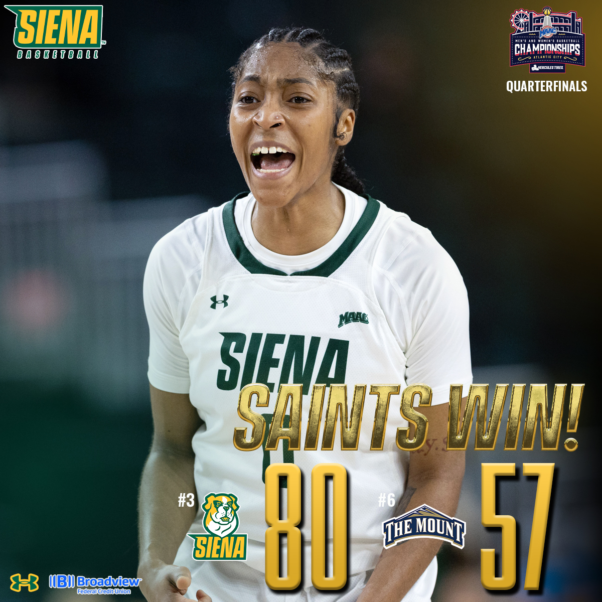 Siena_WBB's tweet photo. 🏀🏆 Marching on to 🔙2⃣🔙 @MAACHoops Semifinals appearances for the first time in 1⃣1⃣ years 

#MarchOn x #ExpectToWin x #Family 🤟 https://t.co/8FxrppCPPl