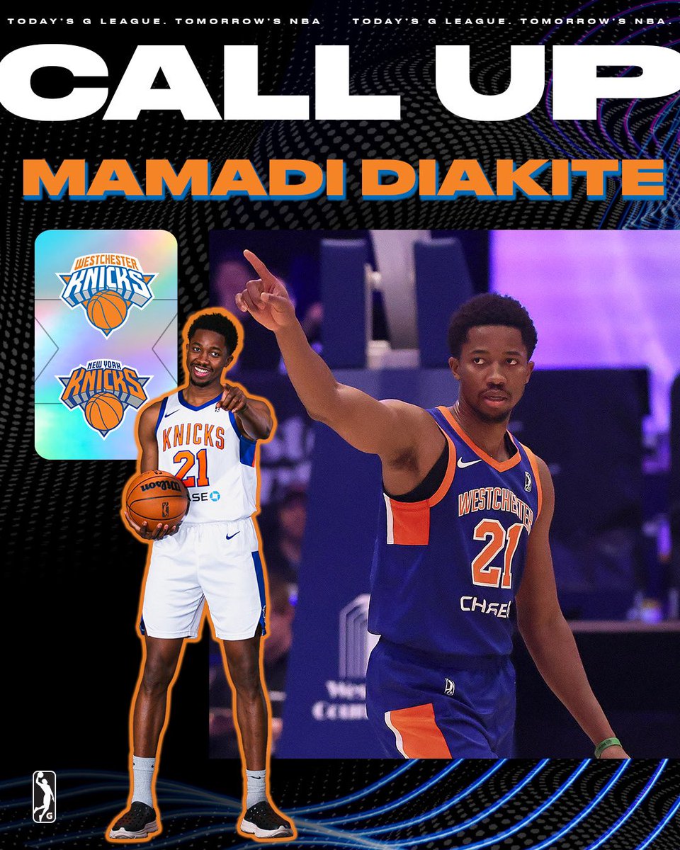 NBA champion Mamadi Diakite is back in the Association! 👏 Congrats to the @wcknicks forward on earning a 10-day contract with the @nyknicks. He’s our 70th #NBACallUp of the season.