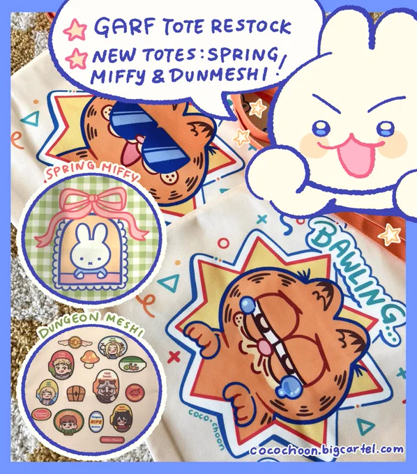 wahoo!! garf totes are back + new totes!! 