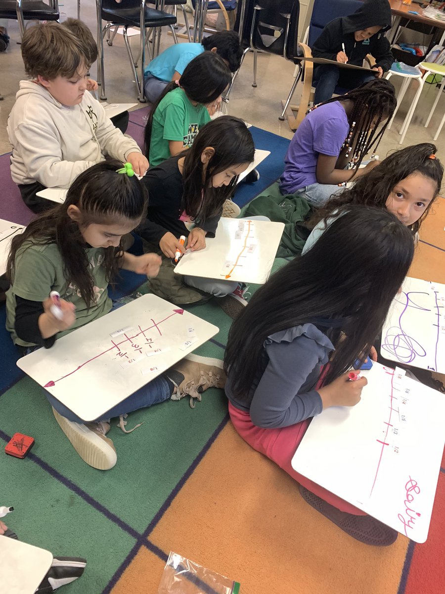 SettleBetsy's tweet photo. These 3rd graders had fun learning out fractions with stations. They also loved putting fractions in order using a number line. Math can be fun! @MabletonES https://t.co/tBZ3wOFLti