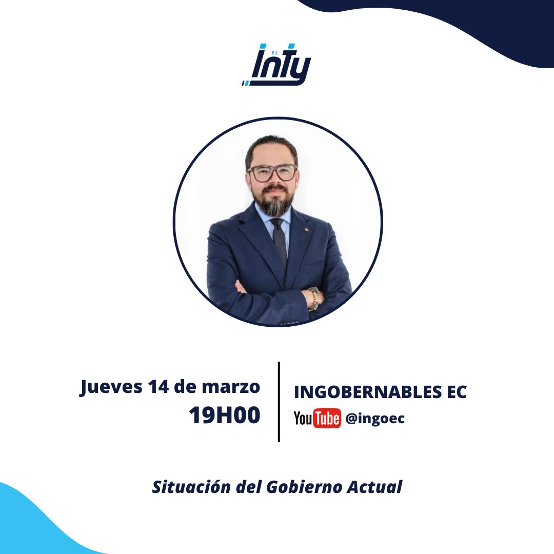 groninty's tweet photo. 📢 Acompáñame hoy a las 19h00, estaré hablando sobre la situación del Gobierno Actual.  

No te pierdas esta transmisión en vivo por el canal de Youtube de @IngobernablesEC 🗣️ 

#GobiernoActual 
#IngobernablesEc #ElInty https://t.co/afRLgs9egJ