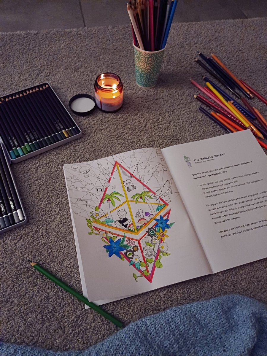 I'm just a girl with her @ethereum-themed coloring book, listening to the latest @ReFiPodcast with @MontyMerlin & @LuukDAO. 💅🌿