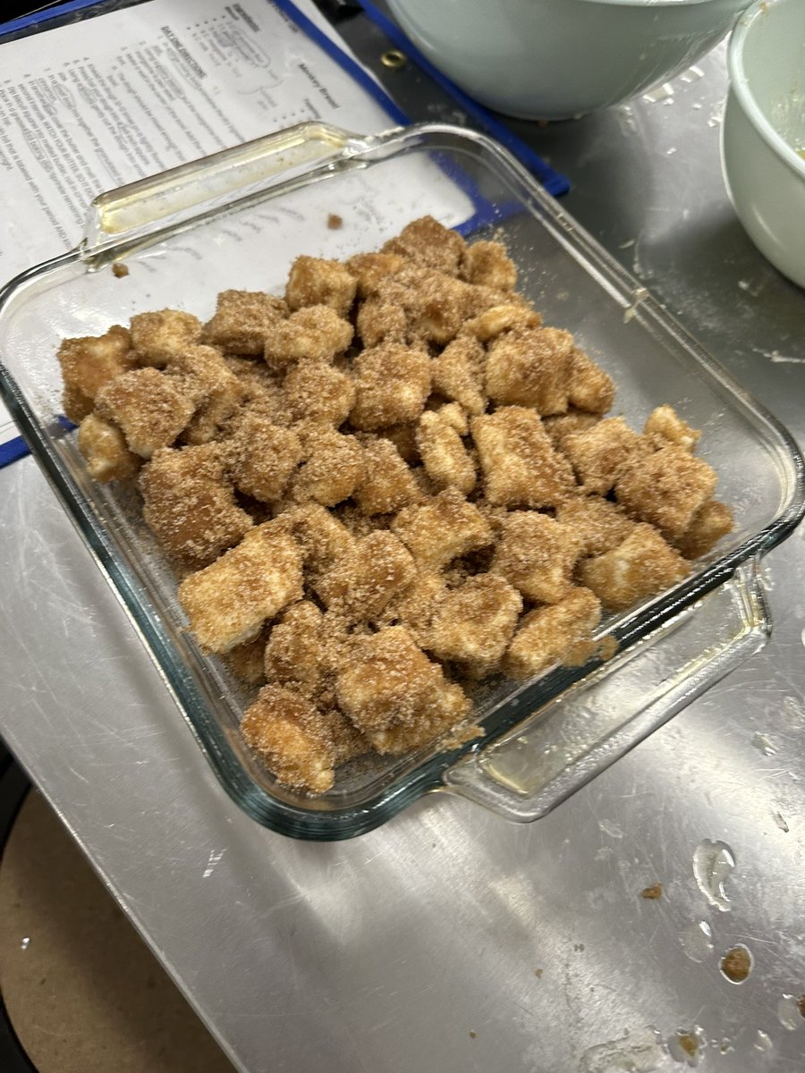 Our students have been working hard on producing ALL different types of quick breads in culinary 1! Cheddar biscuits for drop doughs, pancakes 🥞 for pour batters, and monkey bread for soft doughs. #Empower95