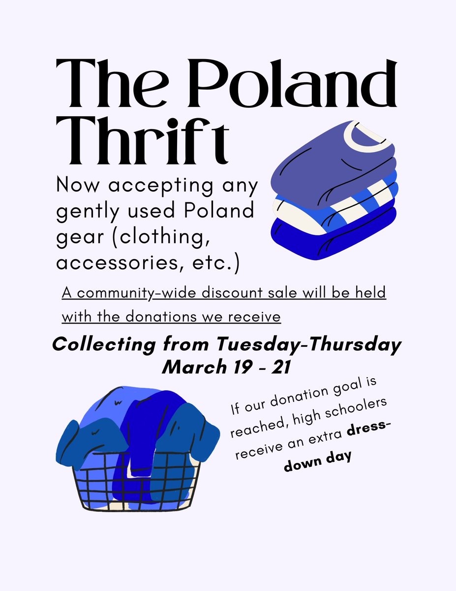 Send your gently used Poland gear to PSHS March 19-21 to benefit our community!