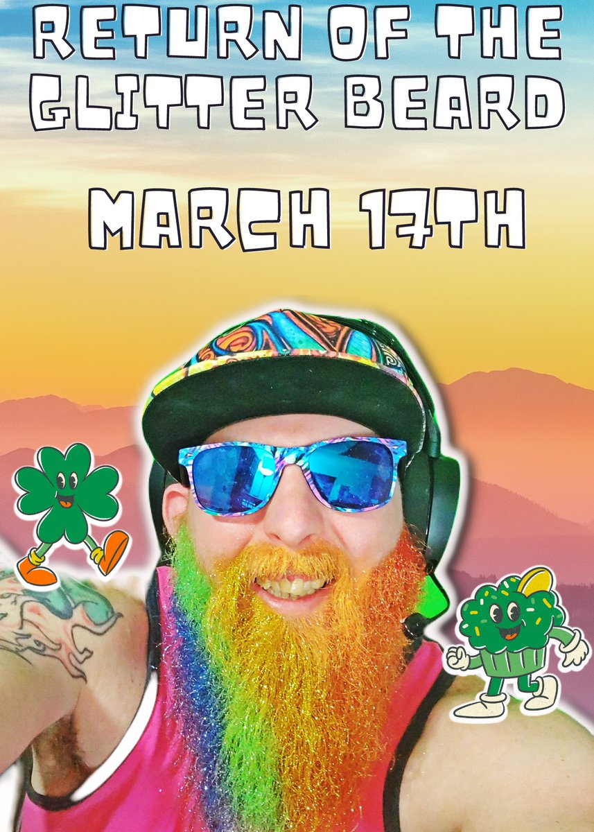 Happy to announce the return of the Glitter beard this SUNDAY we will be doing one LIVE on #twitch and #YouTube we will be live all day Sunday with various games some come hang with us in chat or play some games with @Kawaii_Keeper and I