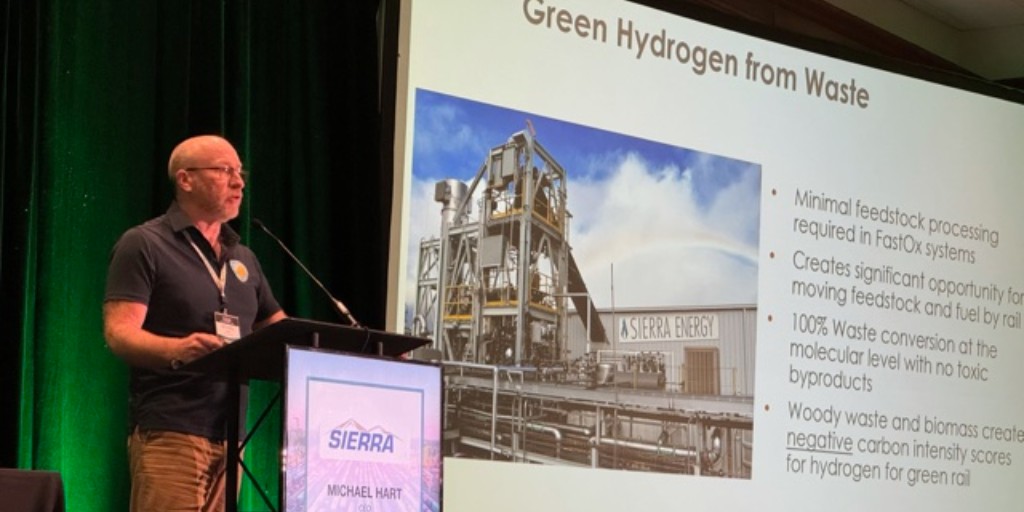 Last week Sierra Energy CEO Mike Hart spoke about our green hydrogen from waste being used to fuel locomotives at the Rail Equipment Finance Conference in La Quinta, CA.
Read more about Sierra Energy &amp; hydrogen at
sierraenergy.com/hydrogen/

#GreenEnergy #FastOx #GreenTech #hydrogen