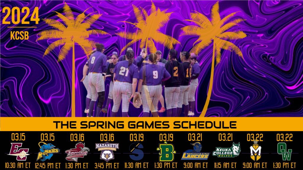 Check out our schedule for our upcoming Spring Break Games! Cheer us on from near or far! All KCSB action will be streamed on FloSoftball! #Humfire 💜💛🥎🔥