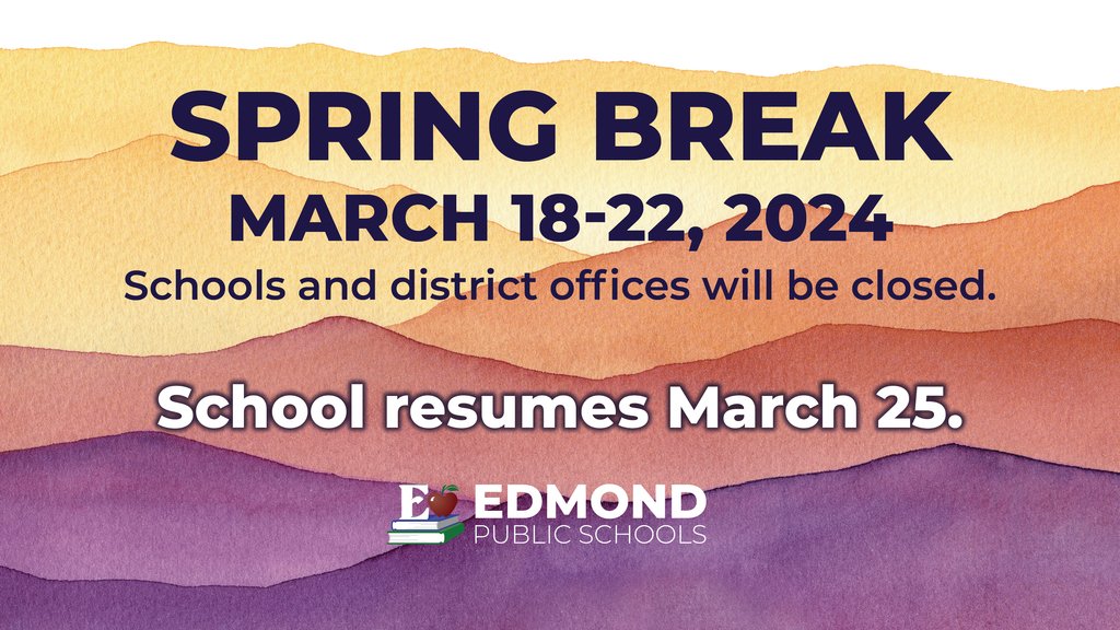 WestfieldEPS's tweet photo. Spring Break March 18-22nd. Schools will be closed. Schools will reopen March 25. Stay safe and enjoy! https://t.co/f1Ic4iI2Un