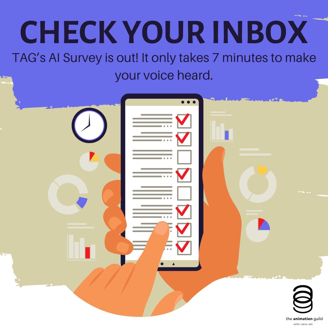 animationguild's tweet photo. TAG members, your input is crucial! Check your inbox and take our quick 7-minute AI survey to help shape the future. Your feedback matters. Don't miss out! https://t.co/7PwK4A7r1s