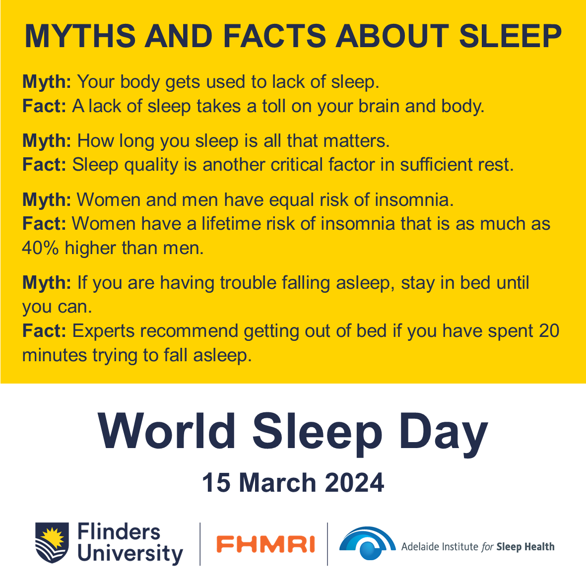 Adelaide Institute for Sleep Health (@aishsleeplab) on Twitter photo Happy World Sleep Day!
Your excuse to slumber into the weekend 😴
#WorldSleepDay <a href="/Flinders/">Flinders University</a> Happy World Sleep Day!
Your excuse to slumber into the weekend 😴
#WorldSleepDay <a href="/Flinders/">Flinders University</a>