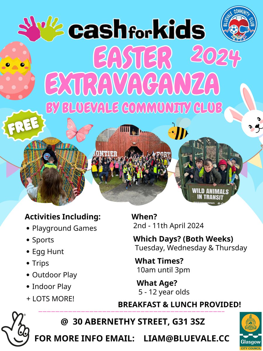 We are pleased to announce that our Cash For Kids Easter Extravaganza is returning for the Easter school holidays 2024 for 5-12 year olds 🐣 This programme will be completely FREE with breakfast and lunch provided as well as loads of fun activities and trips 🤩 It will take…