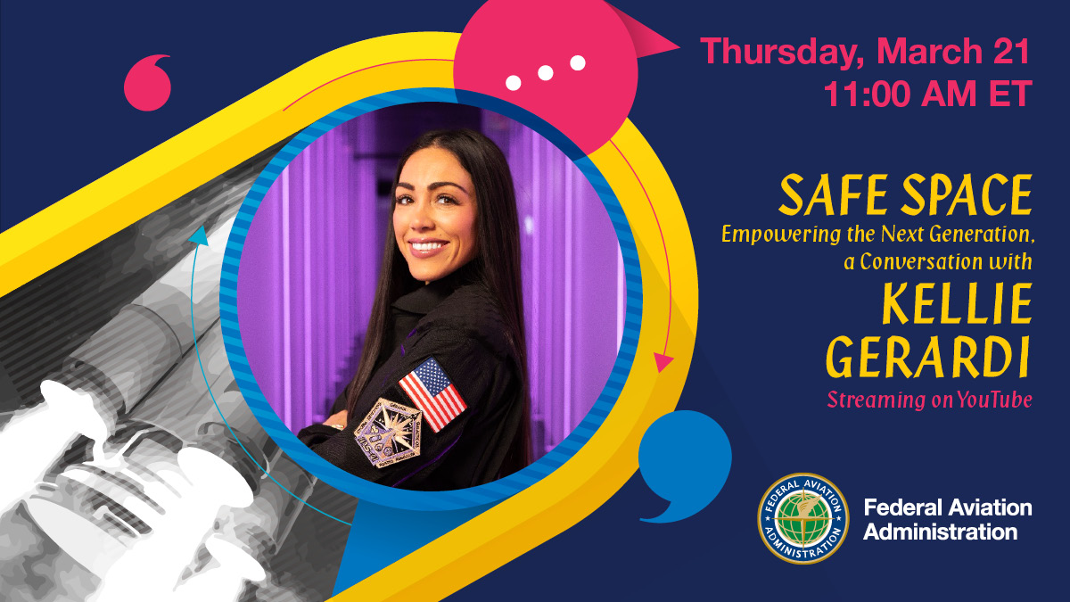 Join the FAA and @kelliegerardi for a discussion on how aerospace can be a safe space for everyone to share their knowledge, skills and passions as we build the aviation workforce of tomorrow. Streaming LIVE on Thursday, March 21 at 11 AM ET at youtube.com/watch?v=FbiTRC…. #WHM