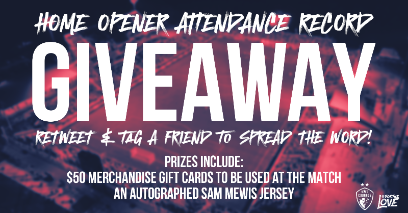 TheNCCourage's tweet photo. Help us break our home opener attendance record and celebrate Sam Mewis on Saturday 🏟️ 

Make sure you have your 🎟️s, retweet &amp; tag a friend for a chance to win. A lucky fan will win a signed Sam Mewis jersey and two others will receive $50 merch gift cards to redeem at the game!