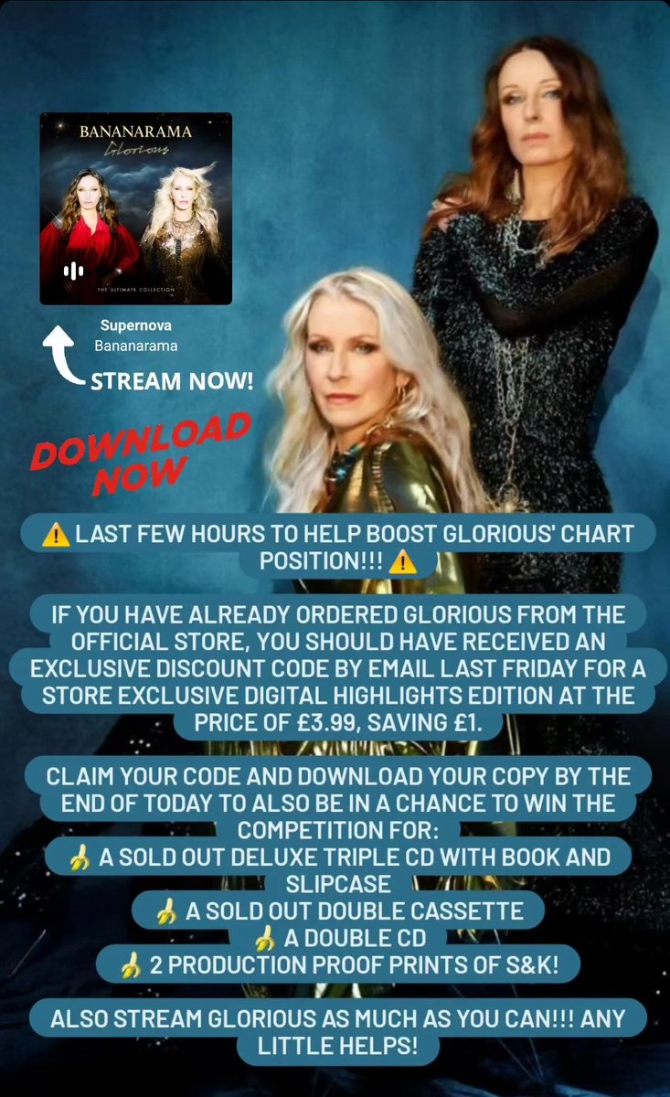 Last few hours to help boost Glorious' chart position! 👇 <a href="/VivaBananarama/">Bananarama Official</a> @london_records #Bananarama