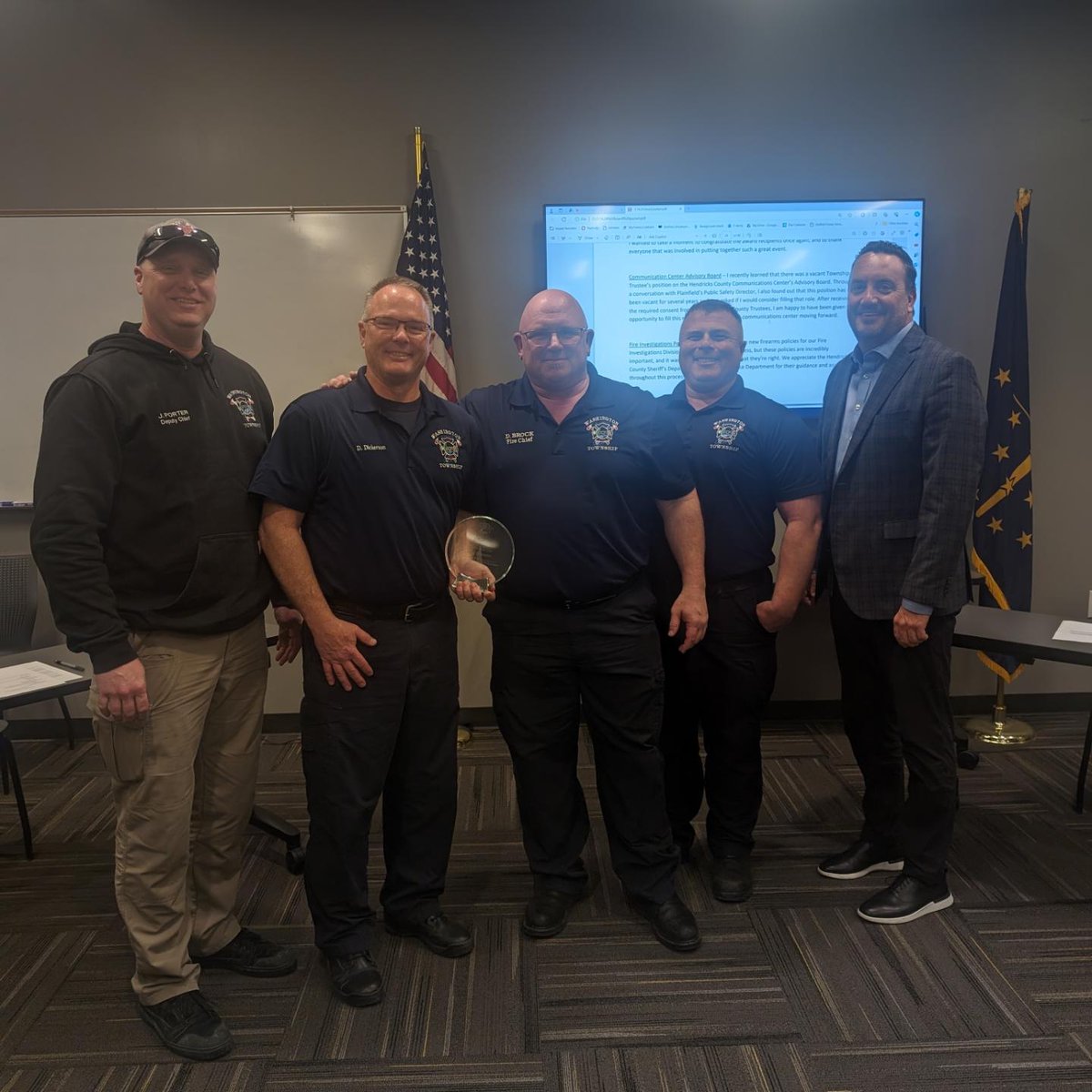 avonfiredept's tweet photo. Today at our Township Board Meeting, we celebrated 2 of our members!
Lieutenant Doug Dickerson received an award for his 30 years of service. He is the only member of the department to hit this milestone!
Deputy Chief of Operations Jason Porter received an Award of Merit! https://t.co/HUU8CD2Qgw