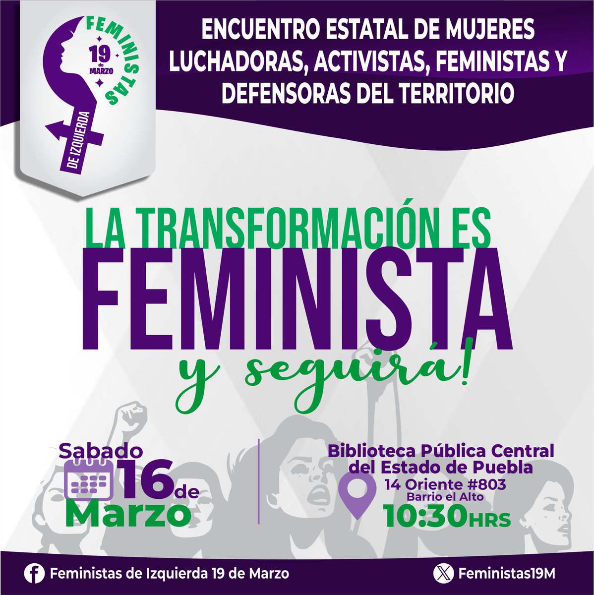 Feministas19M's tweet photo. #Convocatoria ¡Únete a nosotras en un evento revolucionario!🔥💜

Mujeres de todo el estado Puebla nos reuniremos para crear estrategias de empoderamiento, compartir experiencias y aprender juntas.

Trabajamos para tender puentes de apoyo y construir una vida libre de violencia🤝 https://t.co/TVXtyXoCXv