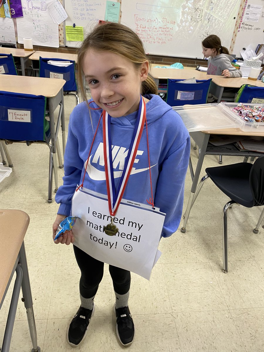 Julie earned her math medal today!  Woo Hoo!! : ). #BeEvergreen