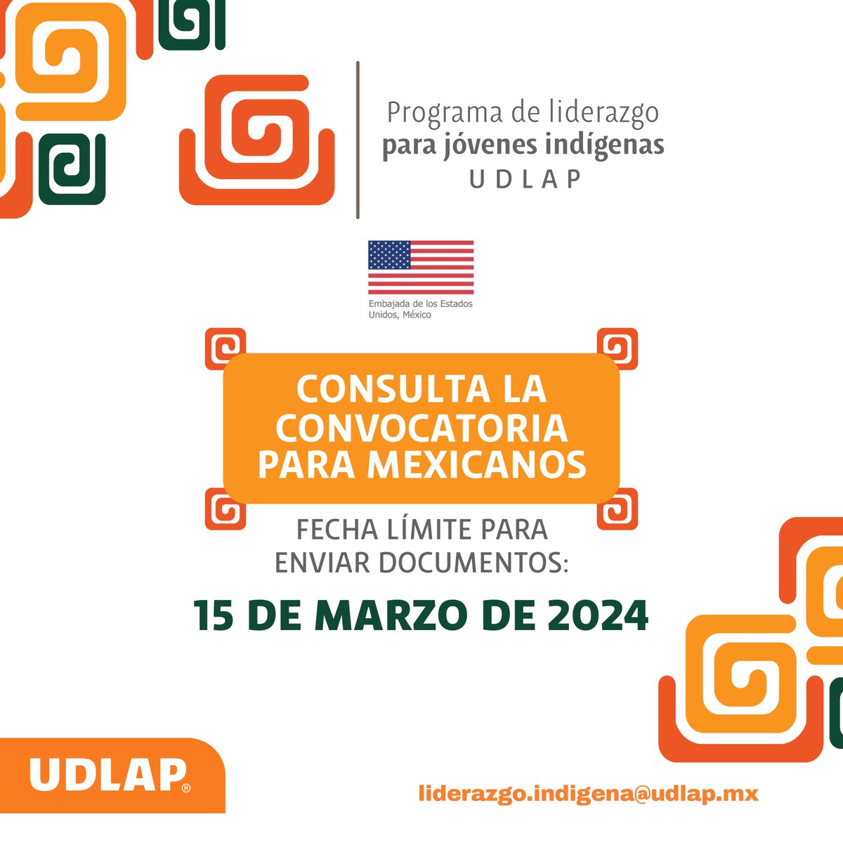 UICEH's tweet photo. 15 de marzo ¡Último Día!
Participa en el Programa de Liderazgo para Jóvenes Indígenas UDLAP 2024, que tendrá lugar del 27 de mayo al 21 de junio, consulta la convocatoria en https://t.co/SEWeW64dLO y descarga en: https://t.co/jR9hUJoTbY y envíalos a liderazgo.indigena@udlap.mx https://t.co/QGaEGRP6n1