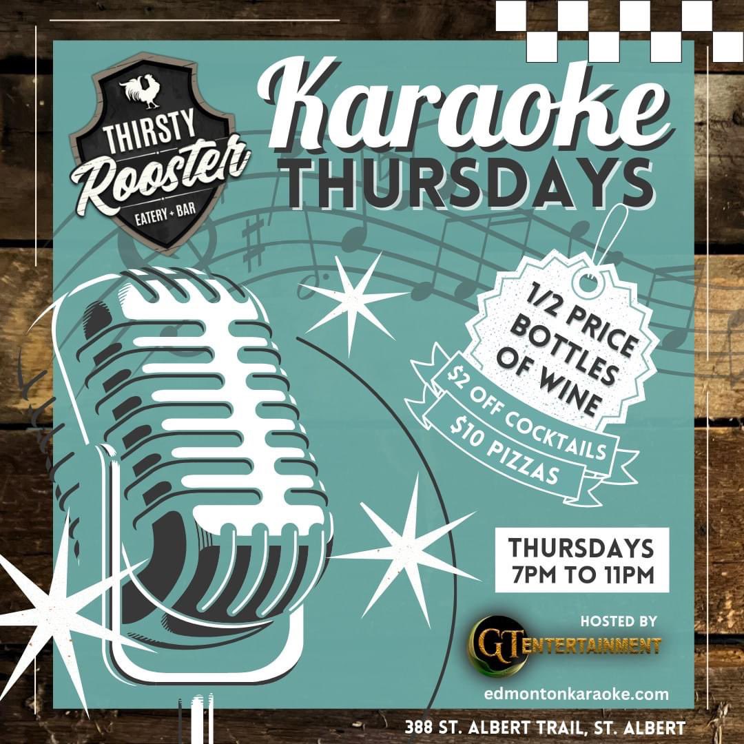 thirstyrooster's tweet photo. 🌟🎶 it’s Karaoke Night TONIGHT!! 

JOIN US for #yegkaraokenight with half-priced wine bottles, $2 off on cocktails, and scrumptious $10 pizzas. Sing, sip, and savor - it’s all happening at Thirsty Rooster Eatery &amp; Bar! 🍷🍕🎤 

Reservations: https://t.co/7rutVafxHr https://t.co/FFfxaJAKgl