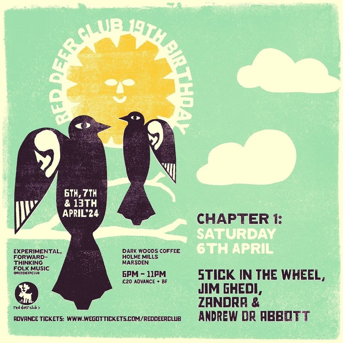 LAST TEN TICKETS for Chapter 1 / Red Deer Club 19th Birthday Amazing line up 🦌⚡️🙏🏻🔥 @StickInTheWheel @JGhedi @zadanzig And Zandra Taking place @DarkWoodsCoffee Saturday 6th April. Grab your tickets before this sells out wegottickets.com/reddeerclub/